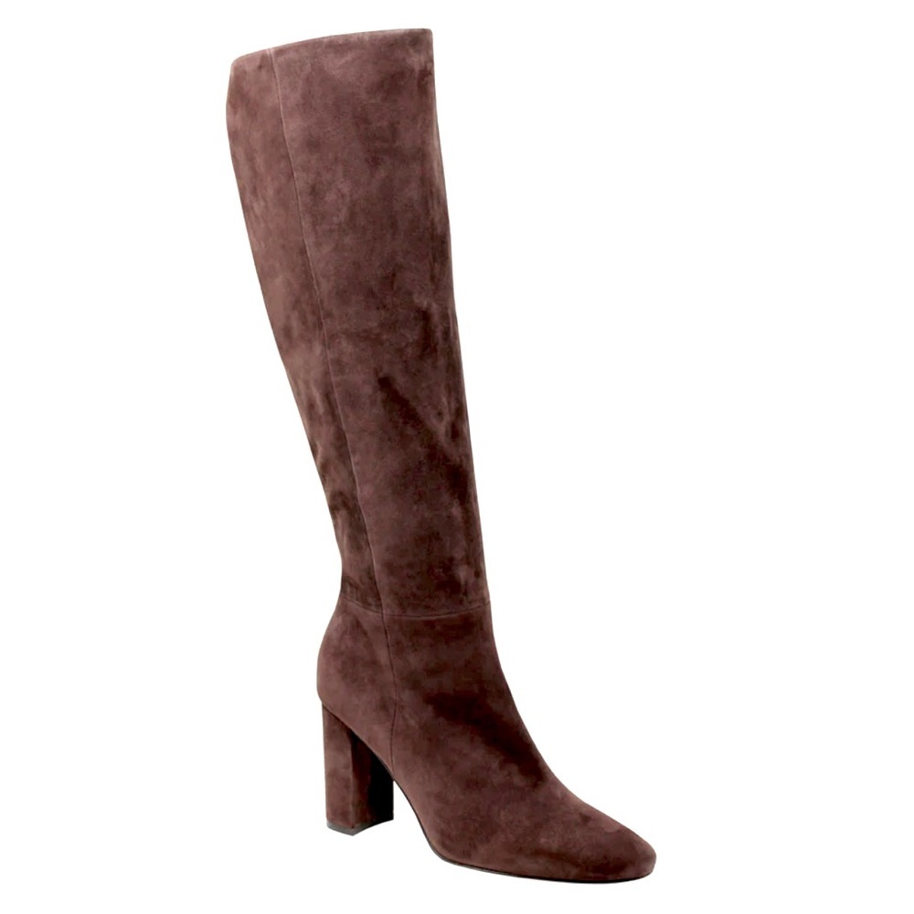 Charles David Tall Boot Brilliant Chocolate Suede Block Heel Size 38.5 or 8 US